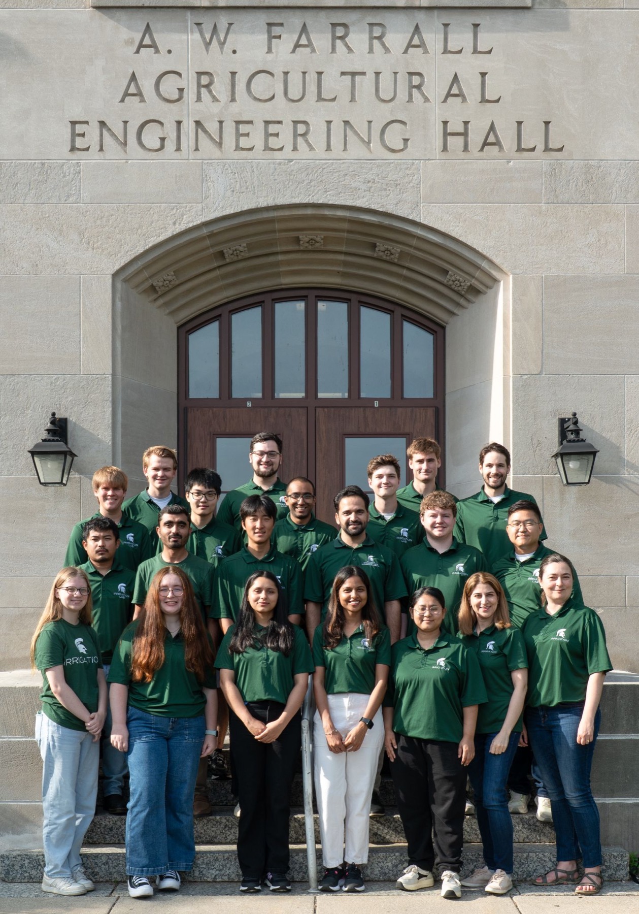 2025 MSU Irrigation Lab team outside A. W. Farrall Agricultural Engineering Hall